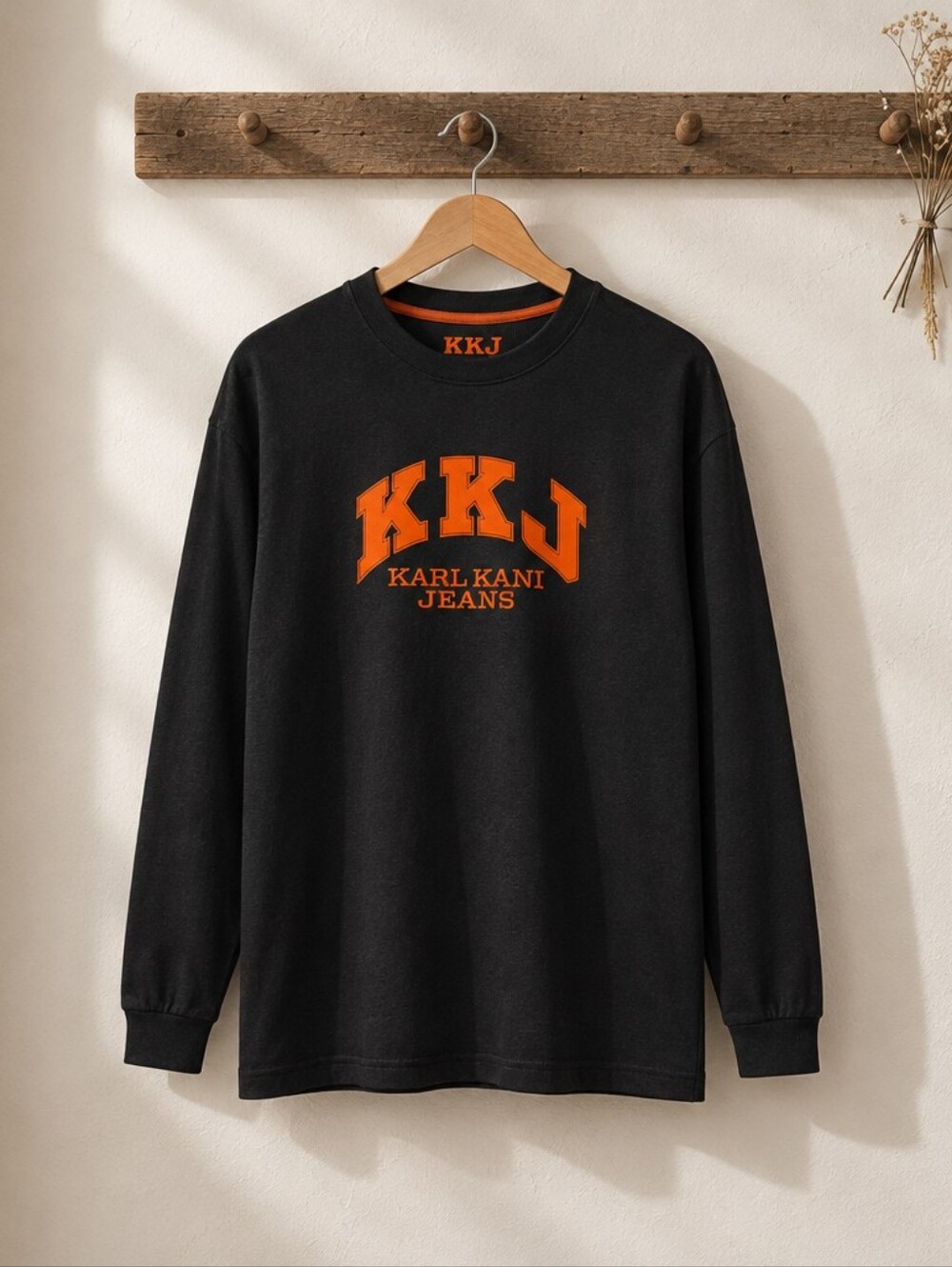 Karl Kani Black Long-Sleeve Logo Sweater with Orange Print